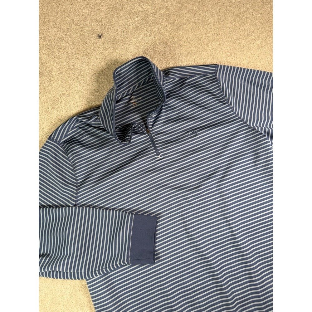 Southern Tide Performance Blue Striped 1/4 Zip Pullover Skipjack Logo Size XXL